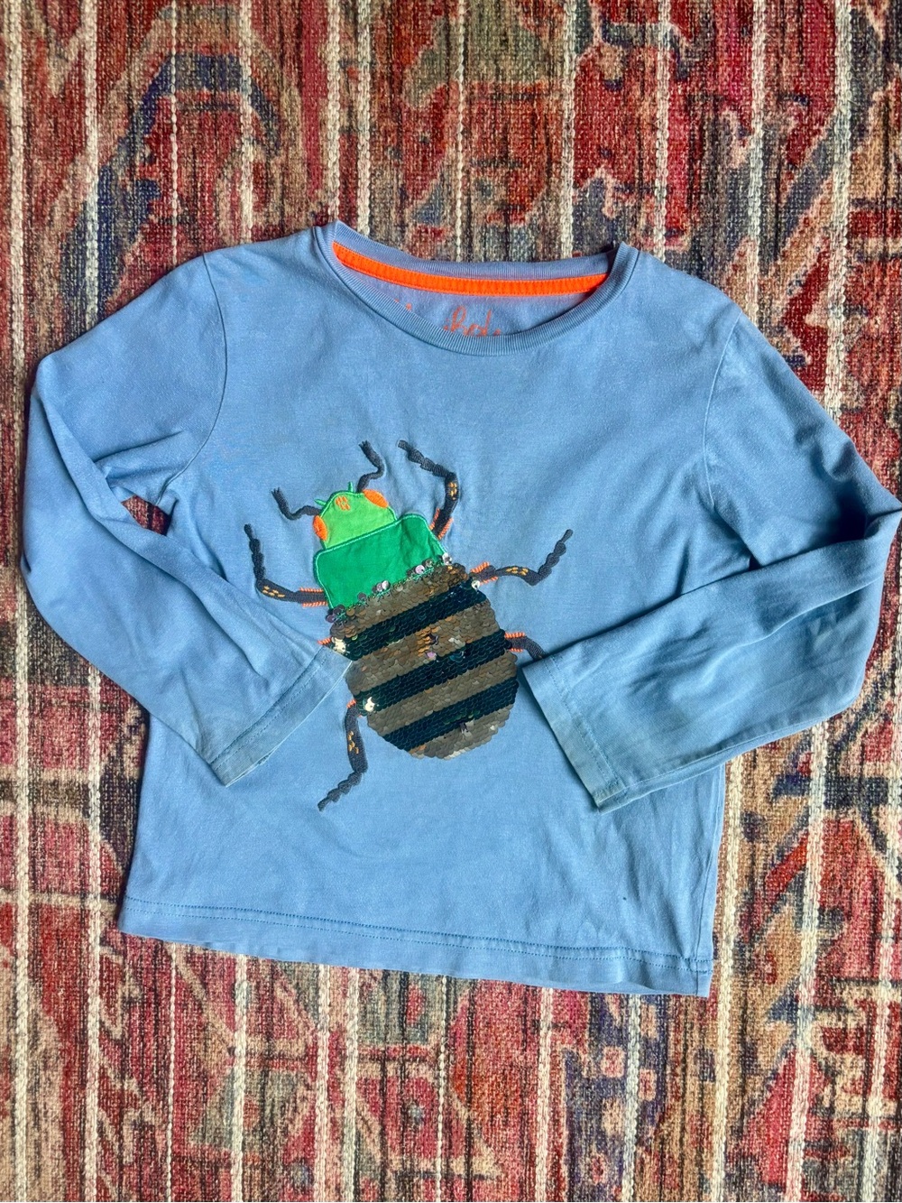 Mini Boden 3-4Y Sequin Flip Appliqué Beetle Shirt